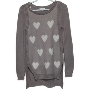 LC Lauren Conrad Women's Gray White Heart Long Sleeve Sweater Size XS‎
